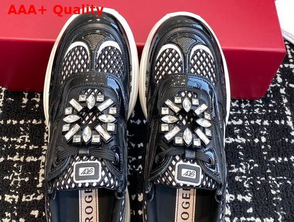 Roger Vivier Viv on the Run Sneakers in Black Leather and Fabric Replica