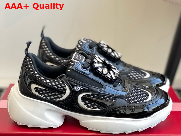 Roger Vivier Viv on the Run Sneakers in Black Leather and Fabric Replica