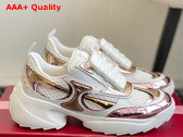 Roger Vivier Viv on the Run Sneakers in Leather and Fabric White Pink and Gold Replica