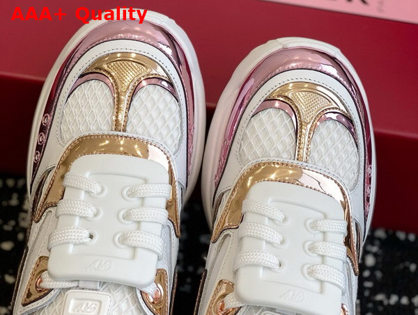 Roger Vivier Viv on the Run Sneakers in Leather and Fabric White Pink and Gold Replica
