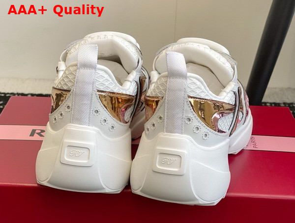 Roger Vivier Viv on the Run Sneakers in Leather and Fabric White Pink and Gold Replica