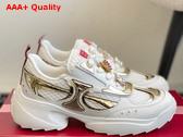 Roger Vivier Viv on the Run Sneakers in Leather and Fabric White and Gold Replica