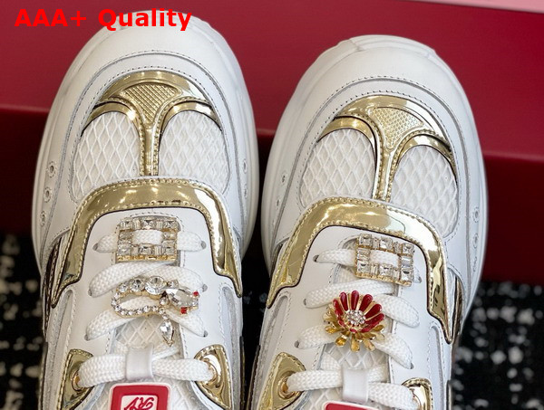 Roger Vivier Viv on the Run Sneakers in Leather and Fabric White and Gold Replica