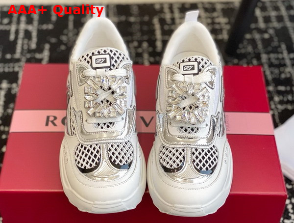 Roger Vivier Viv on the Run Sneakers in White Leather and Fabric Replica
