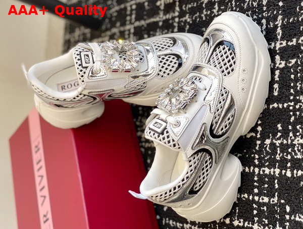 Roger Vivier Viv on the Run Sneakers in White Leather and Fabric Replica