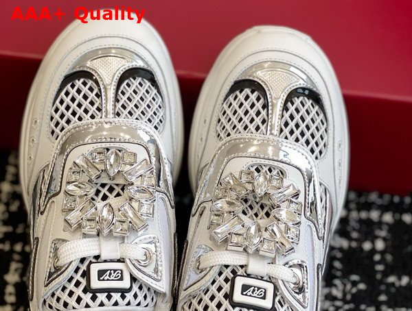Roger Vivier Viv on the Run Sneakers in White Leather and Fabric Replica