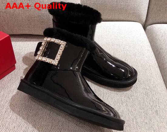 Roger Vivier Winter Viv Strass Buckle Booties in Black Patent Leather Replica