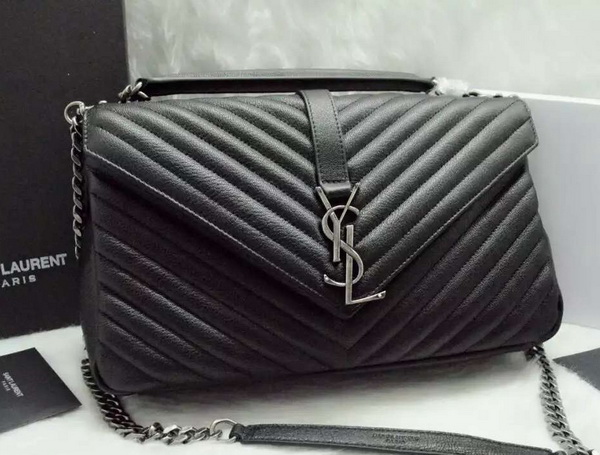 Large College Monogram Saint Laurent Bag in Black Matelasse Leather for Sale