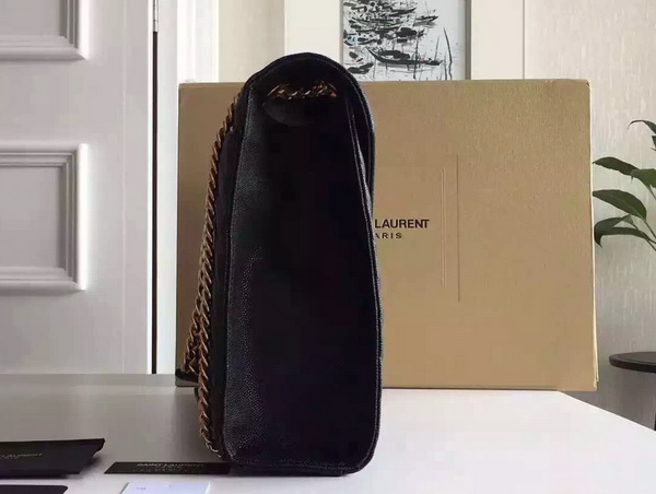 Large Monogram Saint Laurent Satchel in Black Grain Leather for Sale