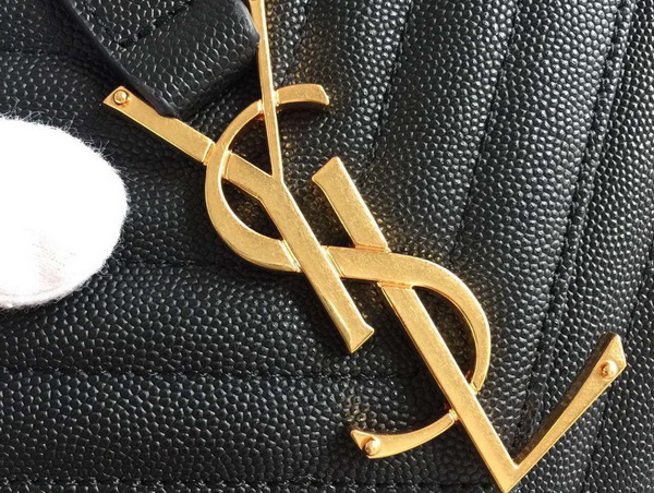 Large Monogram Saint Laurent Satchel in Black Grain Leather for Sale