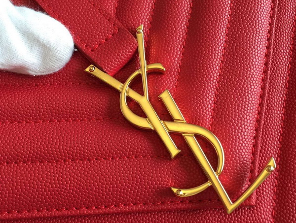 Large Monogram Saint Laurent Satchel in Lipstick Red Grain Leather for Sale