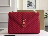 Large Monogram Saint Laurent Satchel in Lipstick Red Grain Leather for Sale