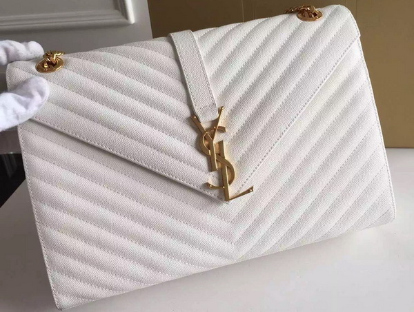 Large Monogram Saint Laurent Satchel in White Grain Leather for Sale