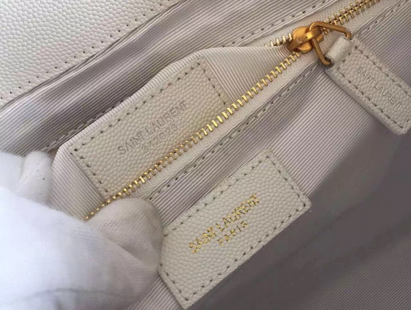 Large Monogram Saint Laurent Satchel in White Grain Leather for Sale