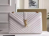 Large Monogram Saint Laurent Satchel in White Grain Leather for Sale