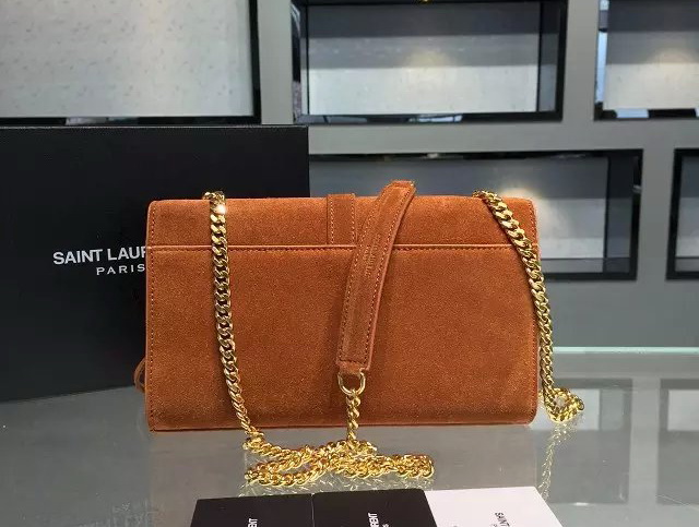 Monogram Saint Laurent Fringed Satchel In Brown Suede for Sale