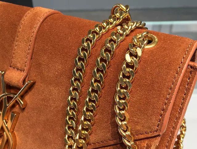 Monogram Saint Laurent Fringed Satchel In Brown Suede for Sale