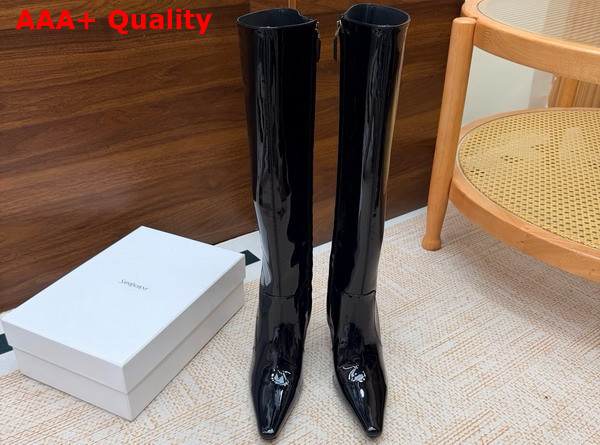 Saint Laurent 77 Boots in Black Patent Leather Replica