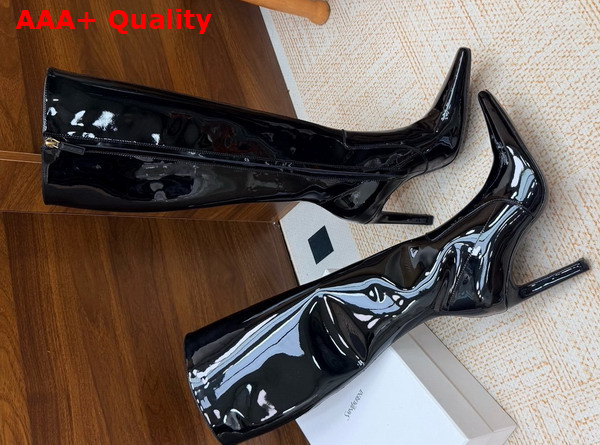 Saint Laurent 77 Boots in Black Patent Leather Replica