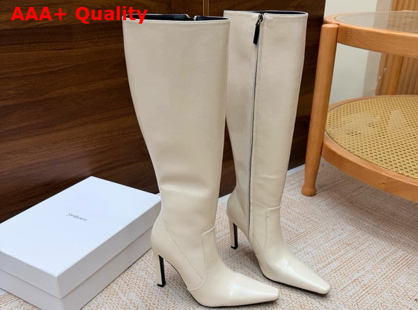 Saint Laurent 77 Boots in Blanc Vintage Smooth Leather Replica
