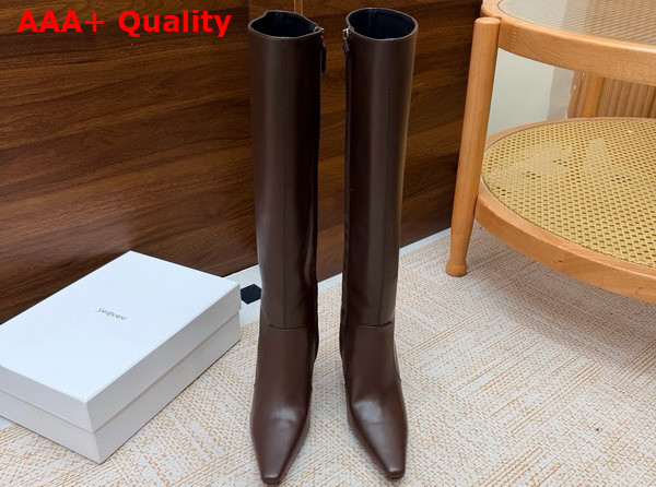 Saint Laurent 77 Boots in Brown Smooth Leather Replica