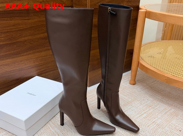 Saint Laurent 77 Boots in Brown Smooth Leather Replica