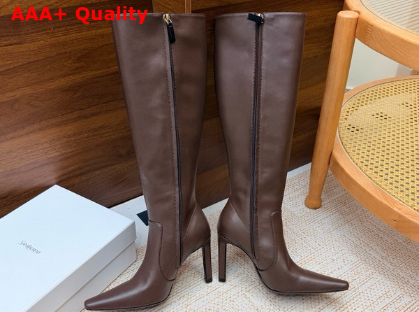 Saint Laurent 77 Boots in Brown Smooth Leather Replica