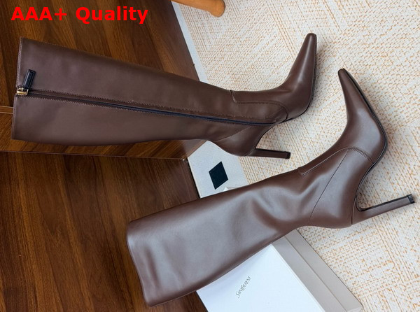 Saint Laurent 77 Boots in Brown Smooth Leather Replica