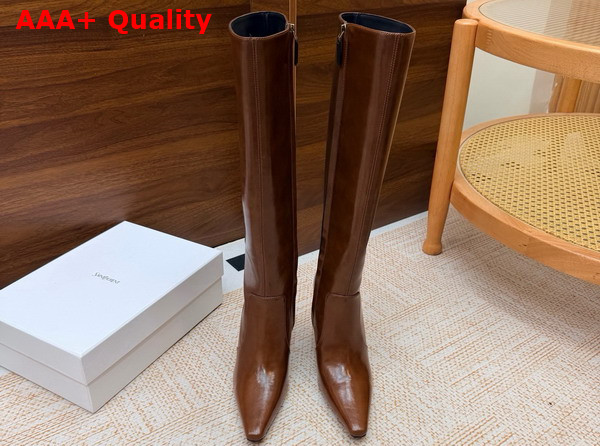 Saint Laurent 77 Boots in Burnt Brown Smooth Leather Replica