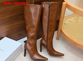 Saint Laurent 77 Boots in Burnt Brown Smooth Leather Replica