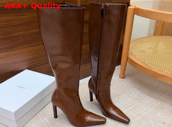 Saint Laurent 77 Boots in Burnt Brown Smooth Leather Replica