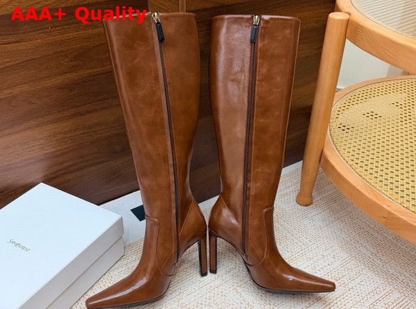 Saint Laurent 77 Boots in Burnt Brown Smooth Leather Replica