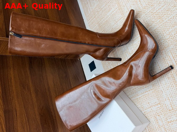 Saint Laurent 77 Boots in Burnt Brown Smooth Leather Replica