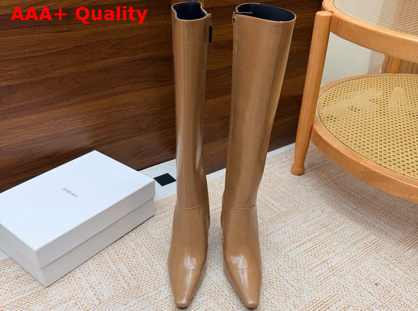 Saint Laurent 77 Boots in Dark Beige Smooth Leather Replica