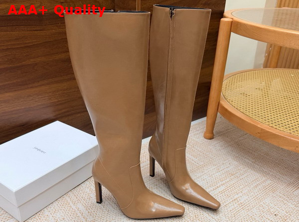 Saint Laurent 77 Boots in Dark Beige Smooth Leather Replica