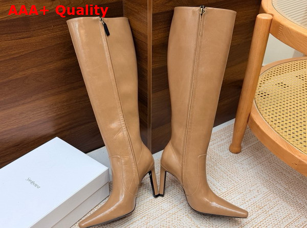 Saint Laurent 77 Boots in Dark Beige Smooth Leather Replica