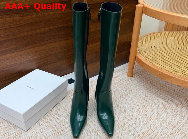 Saint Laurent 77 Boots in Green Smooth Leather Replica