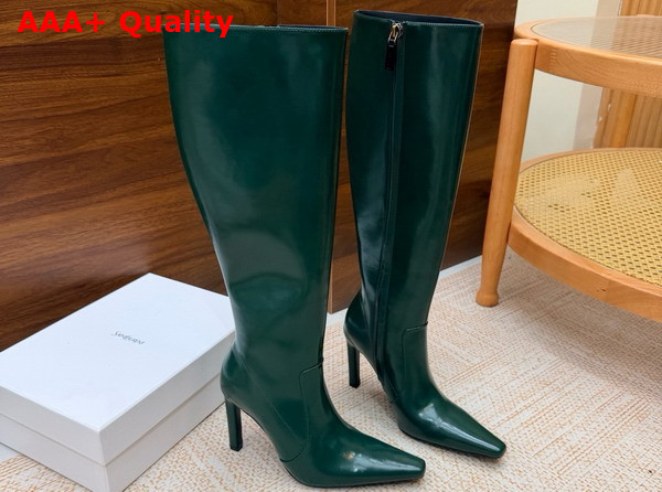Saint Laurent 77 Boots in Green Smooth Leather Replica