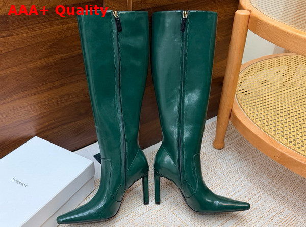 Saint Laurent 77 Boots in Green Smooth Leather Replica