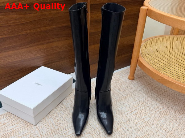 Saint Laurent 77 Boots in Smooth Leather Black Replica