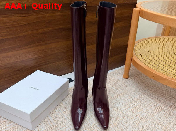 Saint Laurent 77 Boots in Vintage Bordeaux Smooth Leather Replica