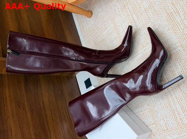 Saint Laurent 77 Boots in Vintage Bordeaux Smooth Leather Replica