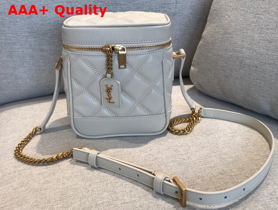 Saint Laurent 80S Vanity Bag in Carre Quilted Grain de Poudre Embossed Leather Blanc Vintage Replica