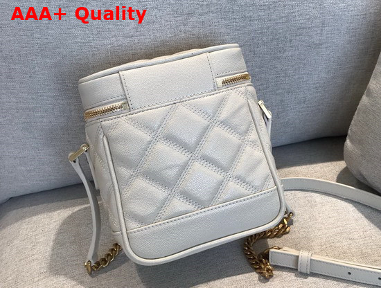 Saint Laurent 80S Vanity Bag in Carre Quilted Grain de Poudre Embossed Leather Blanc Vintage Replica