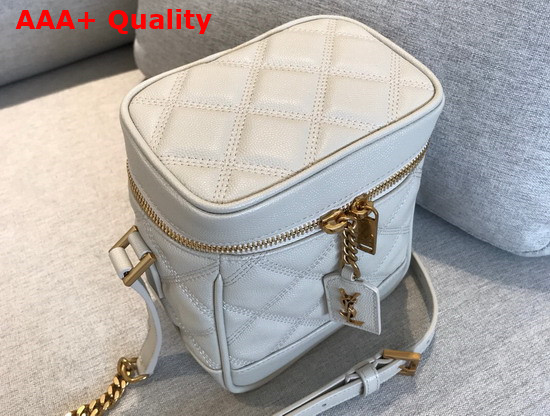 Saint Laurent 80S Vanity Bag in Carre Quilted Grain de Poudre Embossed Leather Blanc Vintage Replica