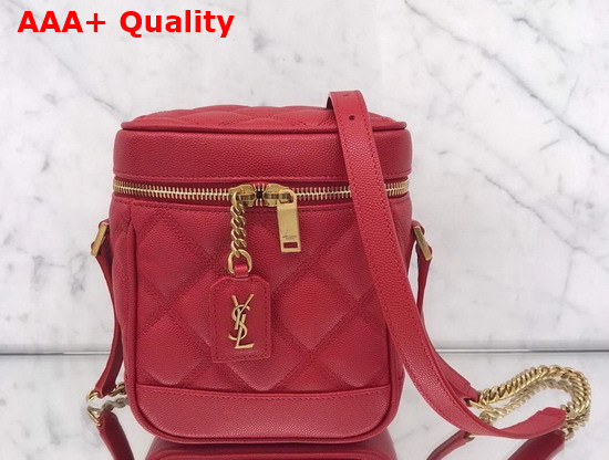 Saint Laurent 80S Vanity Bag in Carre Quilted Grain de Poudre Embossed Leather Rouge Eros Replica
