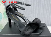 Saint Laurent Amber Sandals in Black Leather and Mink Fur Replica