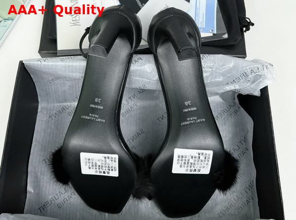 Saint Laurent Amber Sandals in Black Leather and Mink Fur Replica