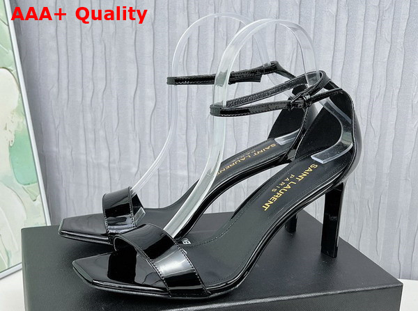 Saint Laurent Amber Sandals in Black Patent Leather Replica