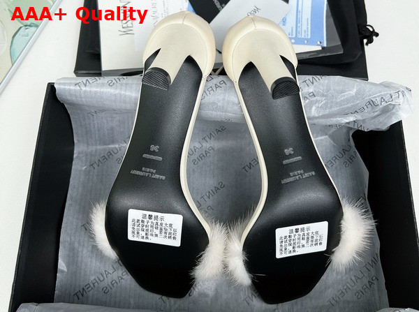 Saint Laurent Amber Sandals in White Leather and Mink Fur Replica